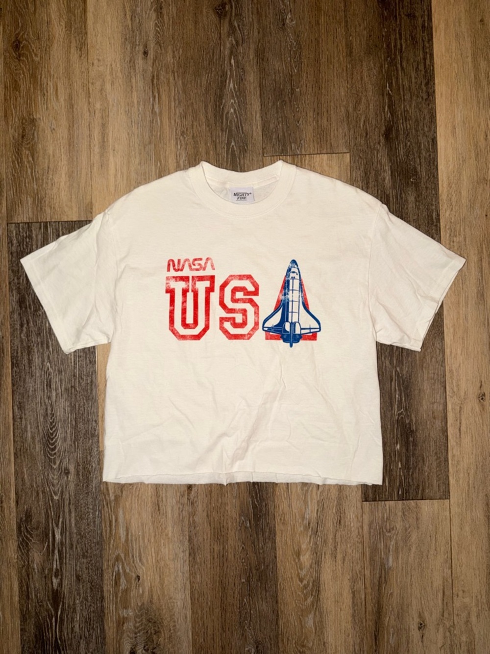 NWOT Mighty Fine NASA USA Space Shuttle Women’s White Sample Graphic Tee